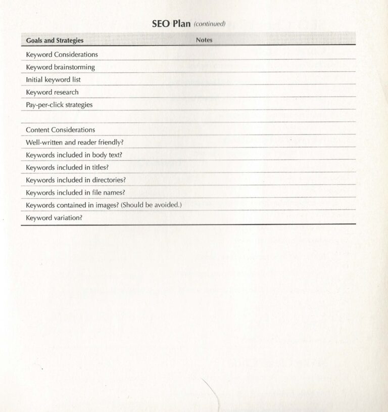 SEO Plan Worksheet