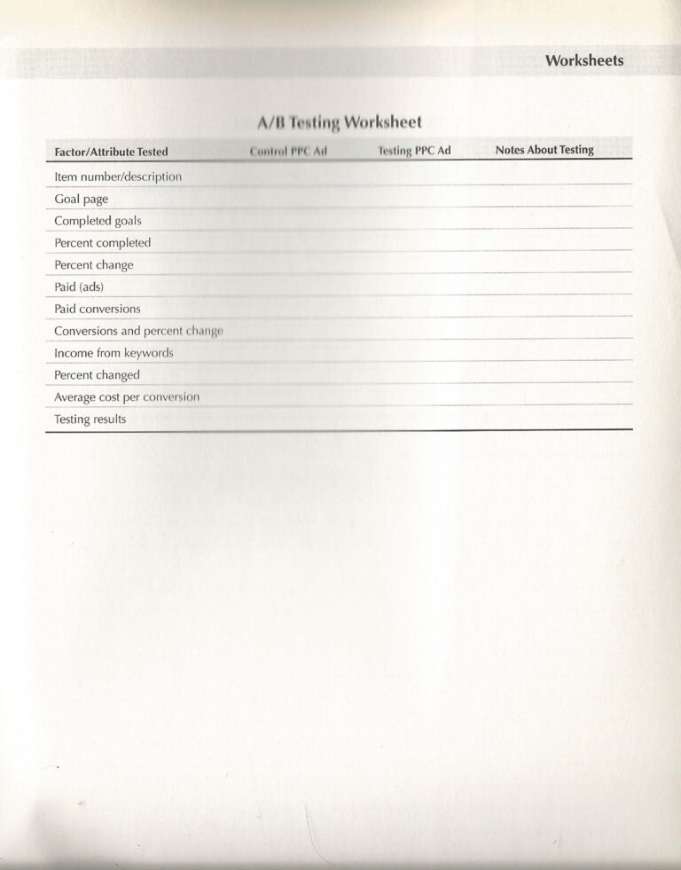 A/B Testing Worksheet Template